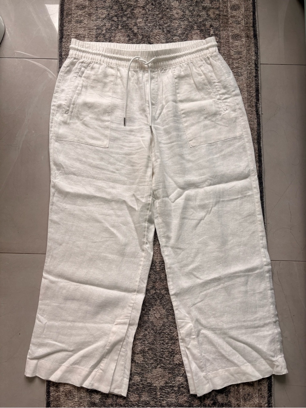 Athleta White Cropped Wide-Leg Linen Blend Pants